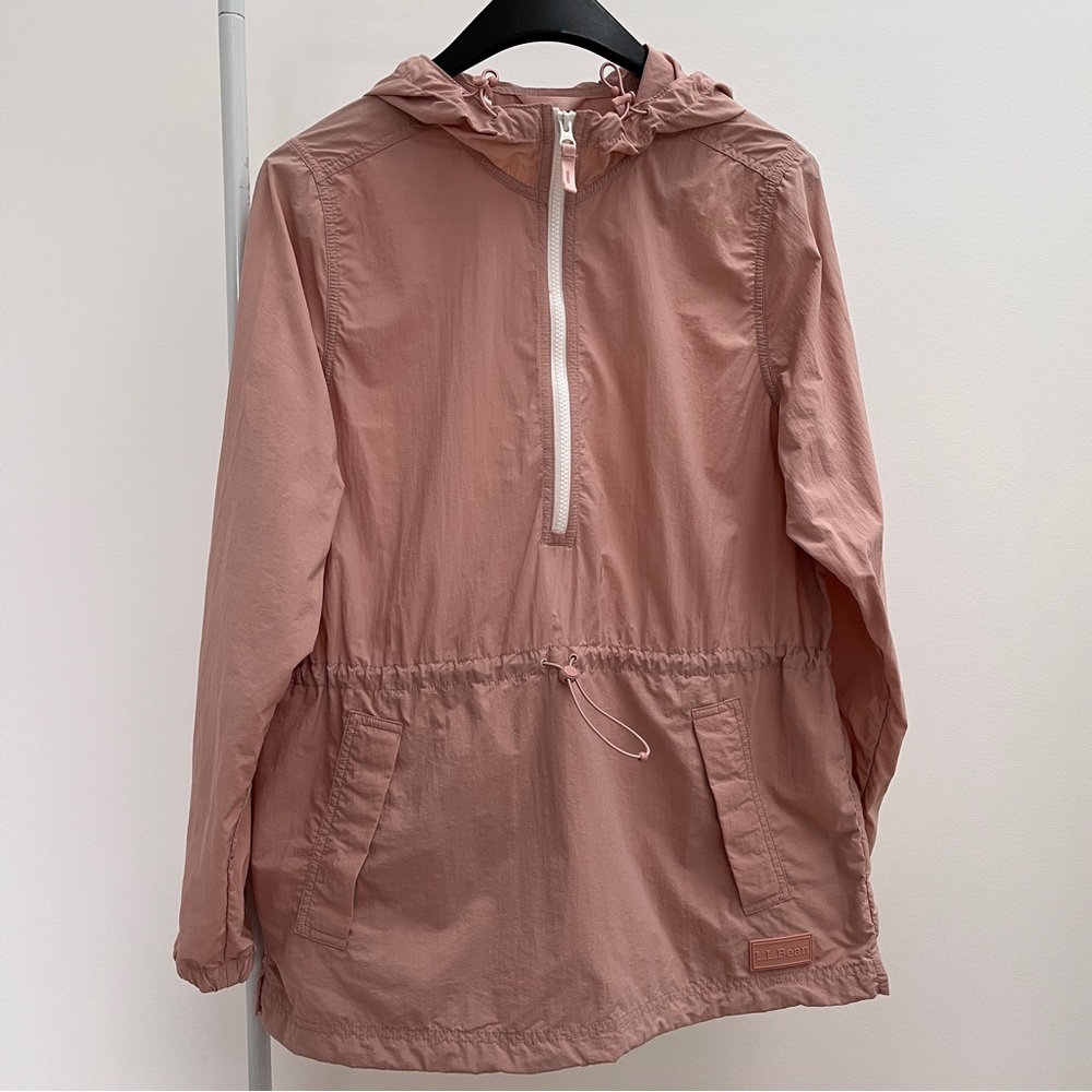 LL Bean light and airy anorak M dusty rose pink windbreaker half zip hood 2025